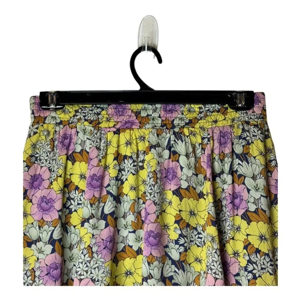 Anthropologie Leifnotes Skirt Women 4 Yellow Purple Floral A Line Mini‎ Bohemian
